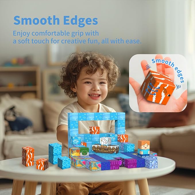 Magnetic Blocks-120PCS Ocean Quest Set，Magnetic Building Blocks Kids Toys for Ages 3 4 5 6 7 8-13 Birthday Gifts，STEM Montessori Sensory Toys for 3+ Years Old Boys & Girls