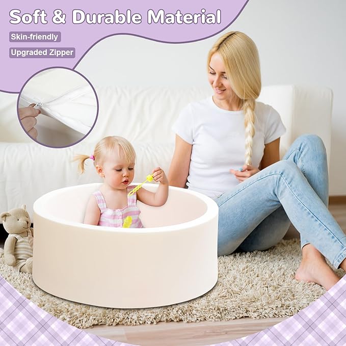 Baby Ball Pit 27.6" Soft Round Memory Foam Ball Pits NOT Included Balls Indoor Outdoor Playpen for Babies Toddlers Kids Great Gift for Girls Boys, White