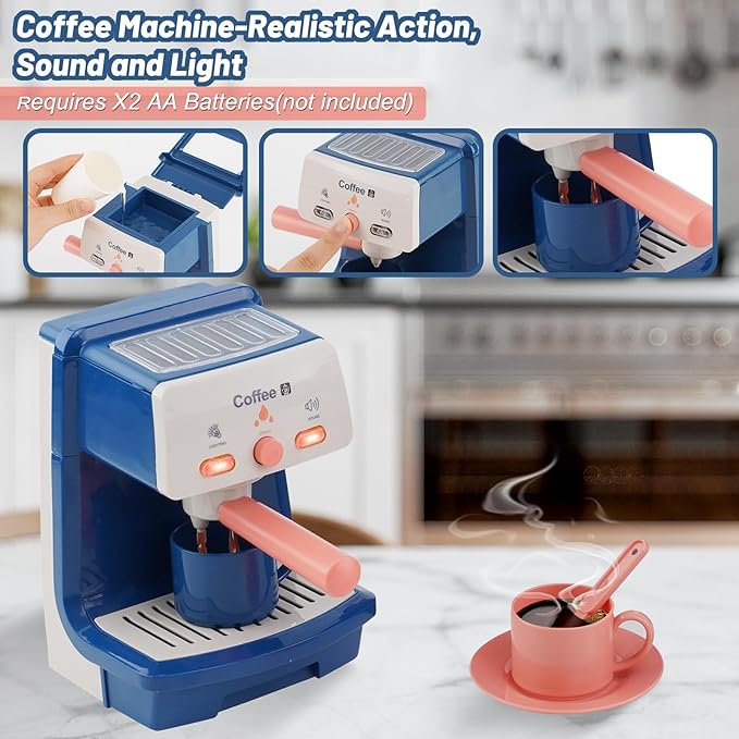 Kitchen Appliances Toy Play Kitchen Accessories for Kids Pretend Play Set Cooking Toys with Coffee Maker, Water Dispenser, Mixer, Toaster, Utensils Kitchen Accessories Set for Girls Birthday Gift 3+