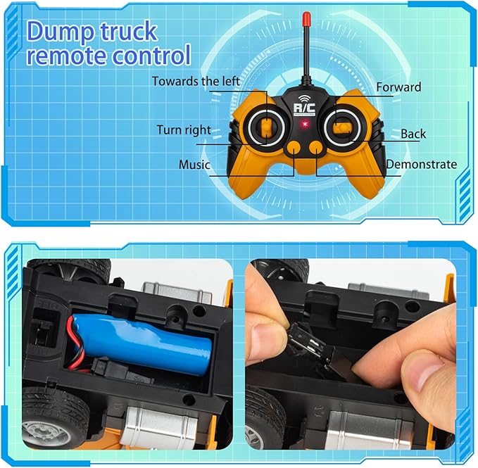 Remote Control Excavator and Dump Truck Toy Set - RC Construction Vehicles Toy with Barricades, Road Signs, Simulated Rocks, Lights and Sounds, Birthday Gifts for Toddlers 3-12 year Boys Girls
