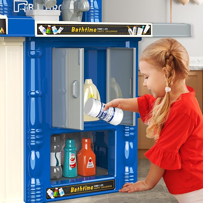 Kids Kitchen playset, Play Kitchen for Kids Ages 4-8, Accessories Set with Realistic Lights and Sounds, Simulation of Spray and Play Sink, Kitchen Set for Kids Ages 3-5 for Girls and Boys