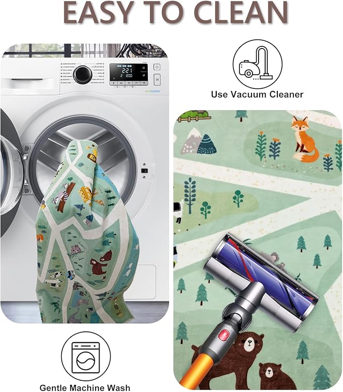 Kids Rug Play Mat 5Ft Zoo Animal Bedroom Carpet Forest Animal Playroom Rug for Boys Girls Adventure Playmat Children Area Rug Nonslip Fluffy Area Rug for Kids Room Nursery Decor 3.3'x5', Green