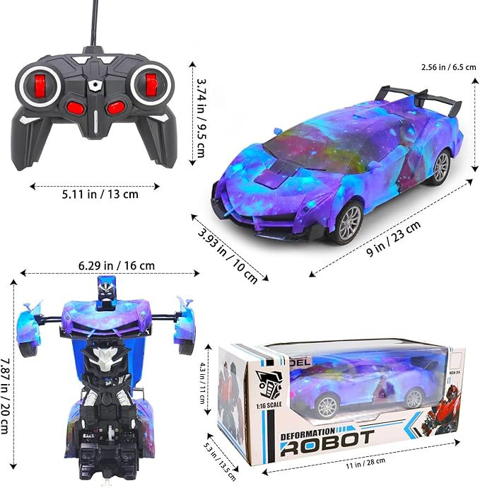 Remote Control Car for Kids,2.4Ghz One-Button Deformation 360°Rotating Drifting Racing Car, with LED Lights for Kids Toddles Boys Age 4-7 Birthday Gifts