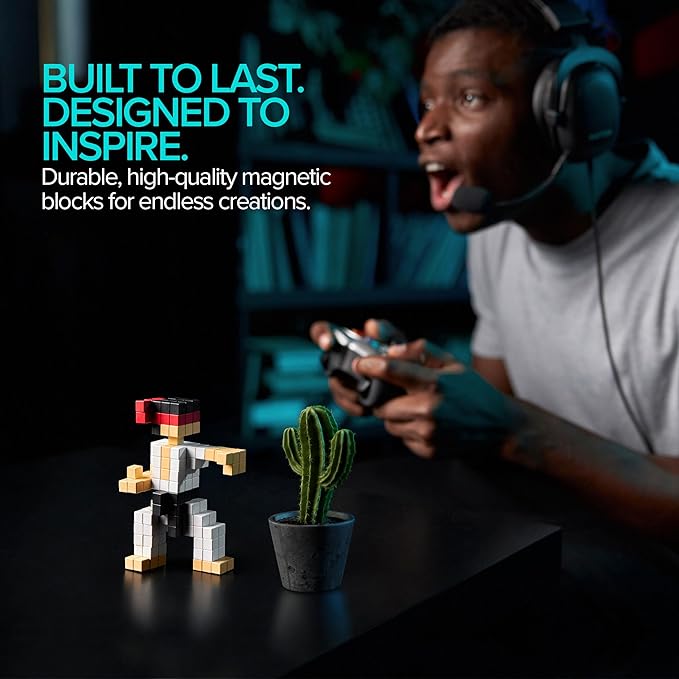 PIXIO PIXOPLASMA - Tiny Magnetic Blocks Building Toy in The Pixel Art Style with Free App - 5/16" Plastic Cubes with 6 Magnets Inside - Open Ended Toy - Creativity Toy for Ages 6+ - 60pcs