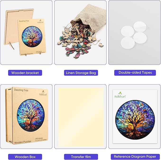 Tree of Life Puzzles for Adults,200 Pieces Wooden Jigsaw Puzzles,Unique Shape Puzzles for Adults and Kids,Extra Thick 5MM,Family Game, Birthday Gifts,11.2x11.2 Inches