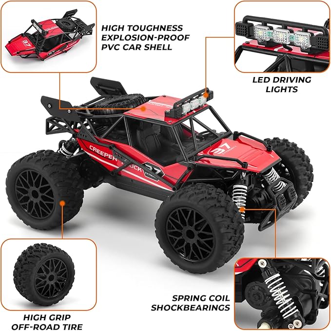 RC Cars 1:14 Scale Remote Control Car, High-Speed 25Km/h All-Terrain Electric Toys, 2WD Off-road Vehicles, With Two Rechargeable Batteries, Suitable For Boys and Girls Children Adult Use（Red）