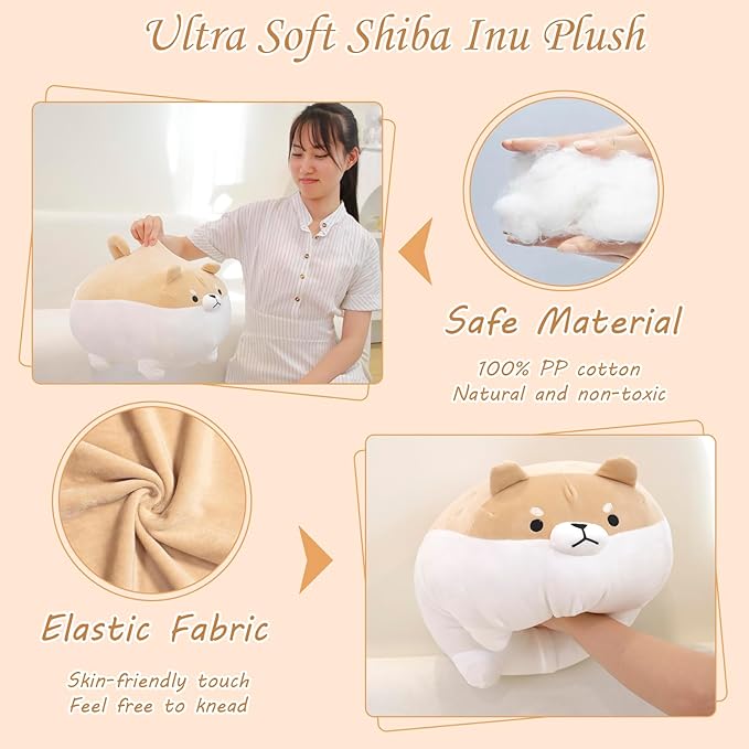Shiba Inu Plush Kawaii Corgi Stuffed Animals with 4 Baby Corgi Plushies in Her Tummy, Soft Cotton Dog Plush Animal Pillow Gifts for Kids Boys and Girls