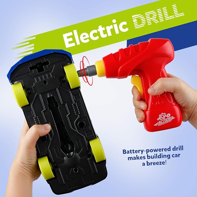 Coogam Take Apart Racing Car with Electric Screwdriver Tool, Fine Motor Skill Toy Car Construction Set STEM Building Learning Game with Light and Sound Gifts for Year Old Boys and Girls