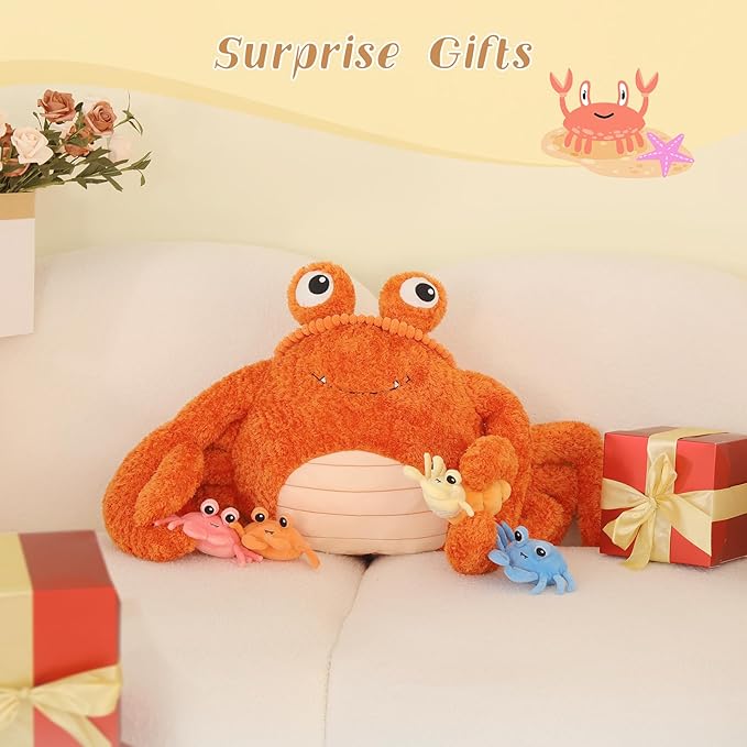 MorisMos 5 Pcs Crab Plush Stuffed Animal, 32" Large Mommy Crab with 4 Babies, Crabs Stuffed Plushies Gift for Girls Boys Kids