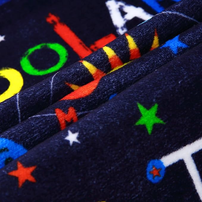 4ft Round Solar System Rug for Kids Bedroom Non Slip Outer Space Rugs Kids Play Mat Ultra Soft ABC Alphabet Learning Planet Carpet Low Pile Circle Area Rug for Playroom Classroom Nursery Blue