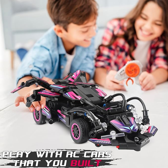 STEM Toys for 6-10 Year Old Boys Girls - 306 pcs RC Car Building Block Set - Remote Control Racing Car Building Toy Sets Kit for Kids (Black)