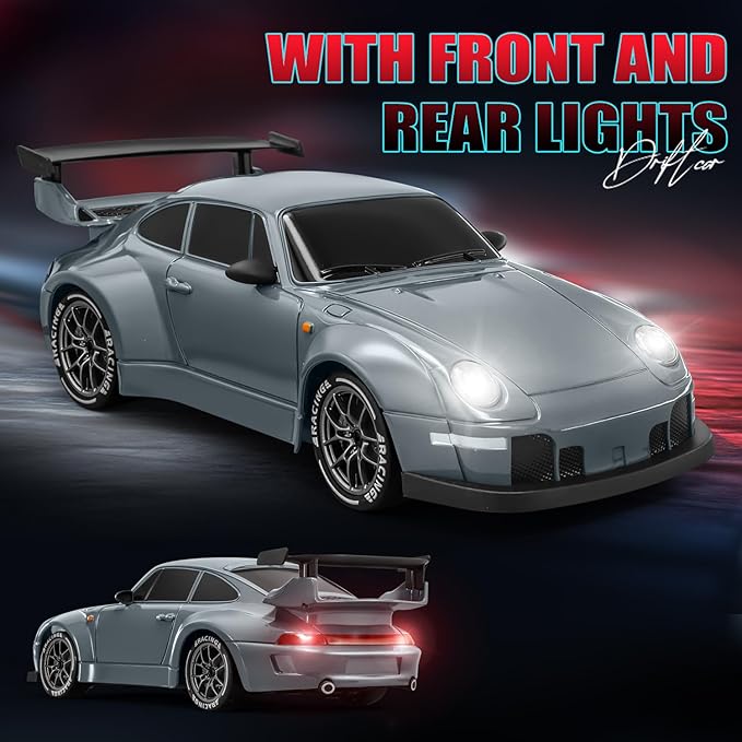 ACAMMZAR RC Drift Car, 1:24 Remote Control Car for Kids, 20KM/H 4WD High Speed RC Cars with LED Lights, Two Batteries, Extra Drifting Tires, Vehicle for Adults Boys Girls