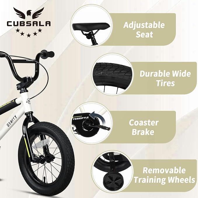 12 14 16 18 Inch Kids Bike BMX Style Bicycle with Training Wheels Coaster Brake for 1-10 Years Old Toddlers Boys Girls Multiple Colors