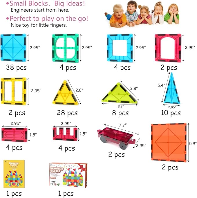 Jasonwell Magnetic Tiles Building Blocks Set for Boys Girls Preschool Educational Magnet Construction Kit Stacking STEM Toys Christmas Birthday Gifts for Kids Toddlers 3 4 5 6 7 8 9 10 + Year Old