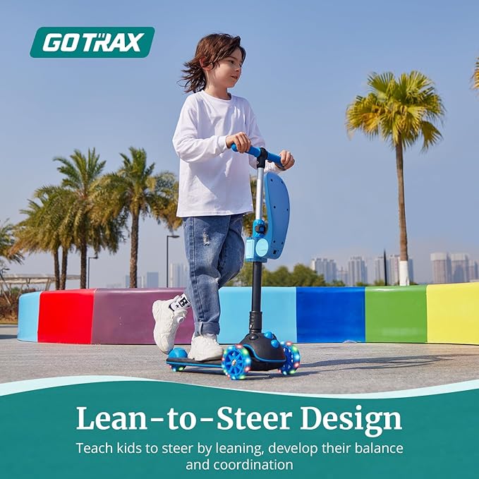 Gotrax KS3 Pro Folding Kick Scooter for Kids, One Key Removable Seat & 3 Extra Wide PU Light-Up Wheels and Anti-Slip Deck, Adjustable Height Handlebar and Lean-to-Steer Scooter for Children Aged 2-8
