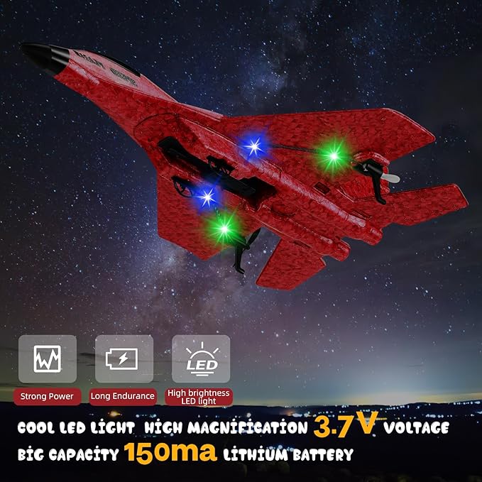 RC Plane, Remote Control Wireless Airplane Toy - 2 CH RC Airplane 2.4GHZ RC Glider with Lights, Remote Control Airplanes Foam RC Fighter Airlane Jet for Adults Kids