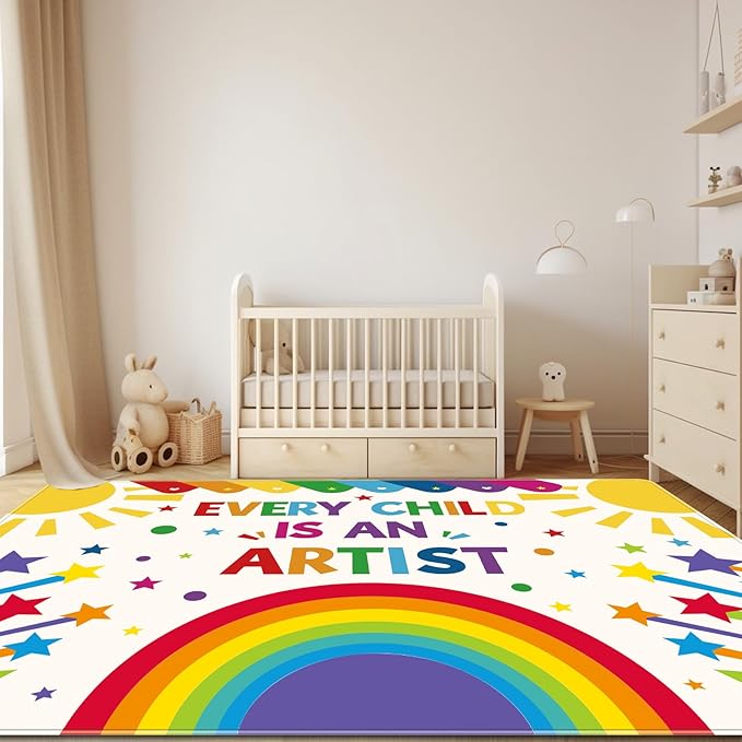 Rainbow Kids Rug, Washable Colorful Area Rug for Kids Room, Non-Slip Play Mat, Baby Crawling Mat, Kids Carpet Ultra Soft Play Rug for Classroom Playroom Bathroom (78.7X59 INCH)
