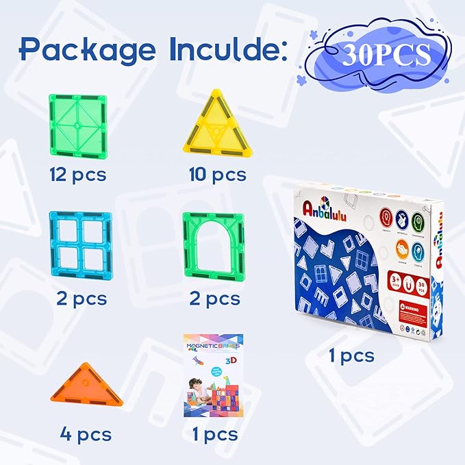 Magnetic Building Tiles,Magnet Building Set,Magnetic Blocks, 3D STEM Stacking Toys, Magnets Toy for Kids Boys Girls