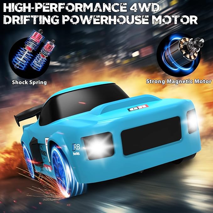 RC Drift Car, 1/24 Remote Control Car, 2.4Ghz 17KM/H High Speed RC Cars with LED Lights, Extra Tires, 2 Rechargeable Batteries, 4WD Racing Car Toys Christmas Birthday Gift for Kids Boys Girls Adults