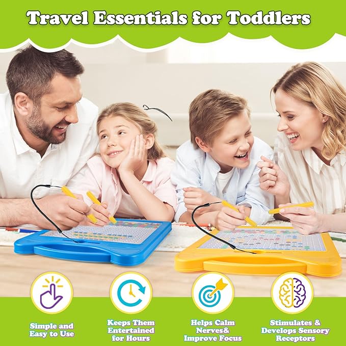 Magnetic Drawing Board for Kids, Toddler Magnet Doodle Board with Beads and 2 Pens, Magnetic Dot Art, Preschool Learning ABC Numbers for 3 4 5 6 Years Old Girls Boys (Yellow)