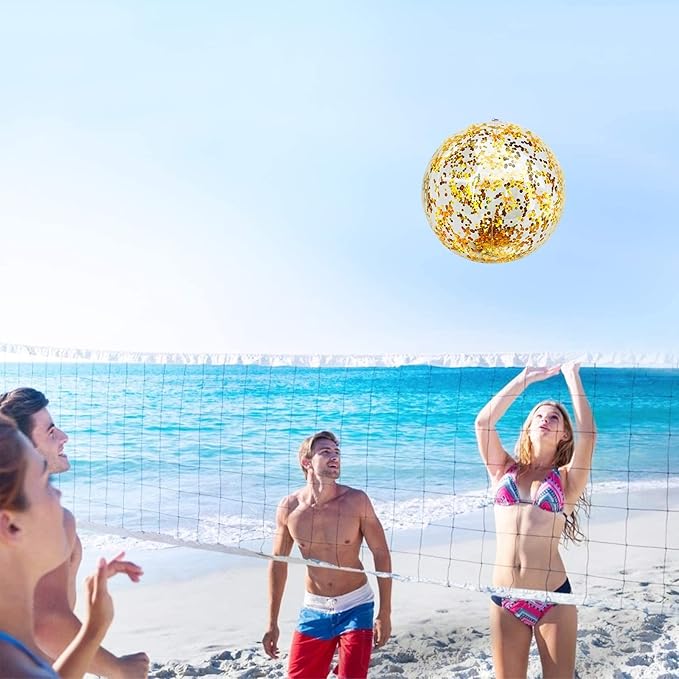 12 Pack Inflatable Beach Balls Bulk 16" Glitters Pool Toys Balls for Pool, Beach, Summer Pool Party - Swimming Pool Game Water Beach Toys Kid Party Favor Decorations Summer Blow Up Beach Ball