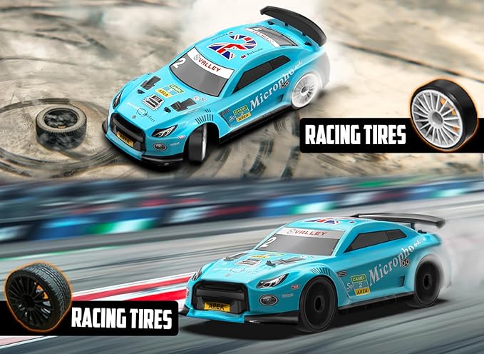 RACENT RC Drift Car - 1:14 Scale 4WD 15MPH Fasr Remote Control Toy for Boys Kids Adults with Drifting & Racing Tires, 2 Rechargeable Batteries (Blue)