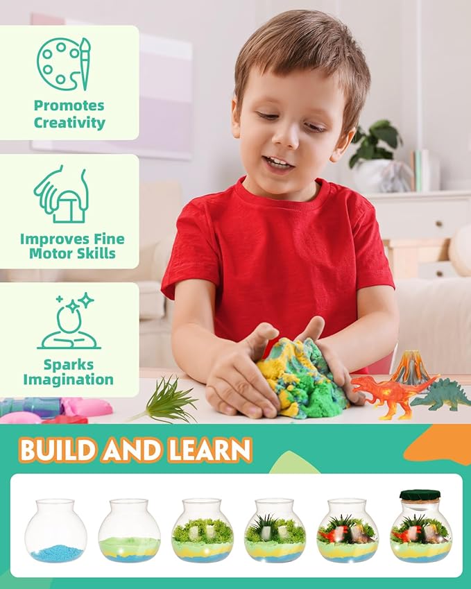 Light-Up Dinosaur Terrarium Kit for Kids, DIY Dino Toys Arts & Crafts Gift for Kid Boys Age 4 5 6 7 8-12 Years Old, LED Night Light with Remote, Birthday Easter Decoration Present