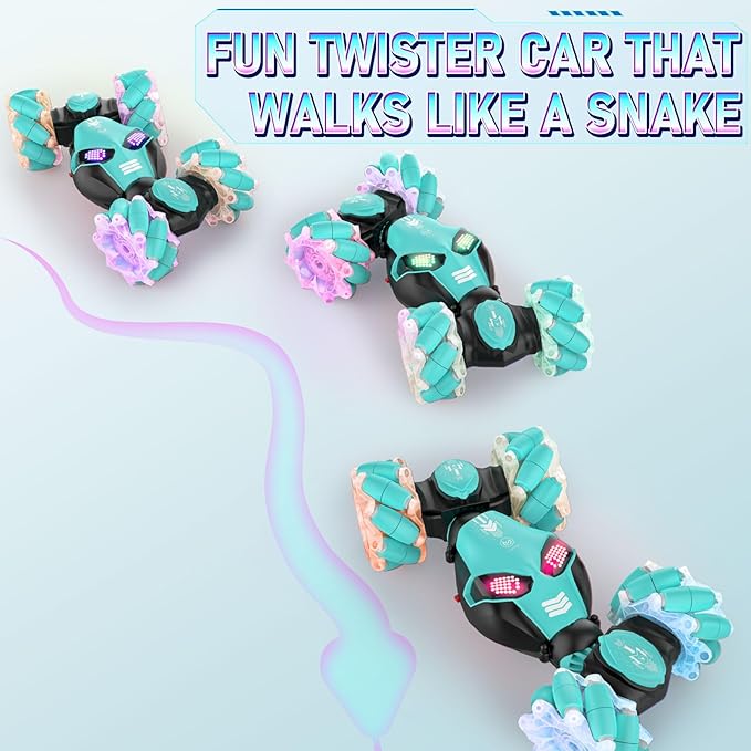 Gesture RC Cars, Hand Controlled Stunt Car for 6-12 yr Boys Girls, 2.4GHz Gesture Sensor Remote Control Cars, 4WD RC Twist Car with Light Music for Kids Birthday Xmas Gift Blue