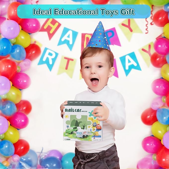 New Plastic Puzzles for Kids Ages 3-5 with Cute Vehicle, Toddler Puzzle Track Play Set Gift, Critical Thinking Educational Toys for 3-6 Year Old Boys & Girls, Montessori Toys