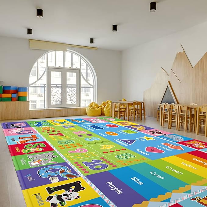 Kids Play Rug for Playroom, ABC Educational Area Rug, Toddler Baby Play Mat, Alphabet Animal Soft Non-Slip Kids Rug Carpet for Boy Girl Bedroom (110X78.7 INCH Green)