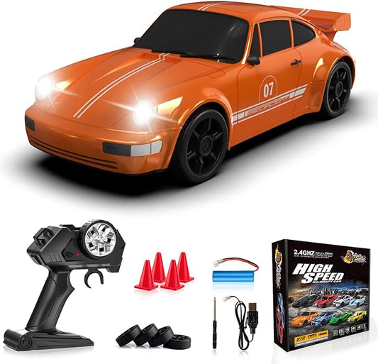 Remote Control Car, 1/24 Scale RC Drift Car, 4WD 15KM/H High Speed RC Cars, Racing Sport Toy Car with LED Lights, Racing Tire, Birthday for Kids Boys Girls, Rechargeable Battery