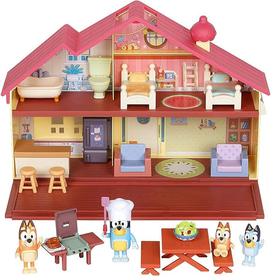 Bluey Mega Bundle Family Home & BBQ Playset – Amazon Exclusive, 4 Figures (Bluey, Bingo, Bandit, Chilli), 13+ Removable Furniture Pieces, Outdoor Patio, Accessories, Imaginative Playset for Kids 3+
