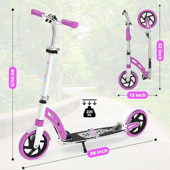 TONBUX Kick Scooter for Ages 6+, Dual Suspension Kids Scooter with Lightweight Aluminum Frame, Adjustable Handlebar Scooters for Kids, Teens and Adults