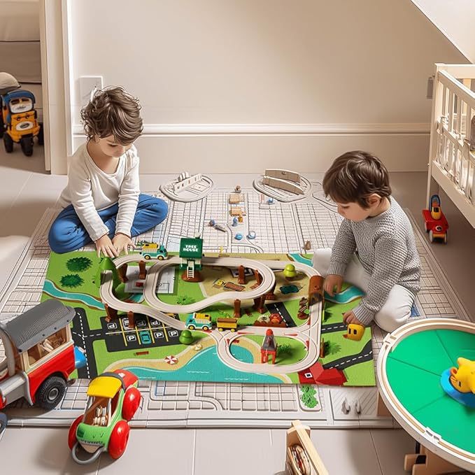 37pcs Forest Track Adventure Train Set with Magnetic Link Logging Truck,Train Track for 3-7 Years Old Toddlers & Kids, Railway Set Christmas Toys for Kids,Rail Car Set for Boys & Girls