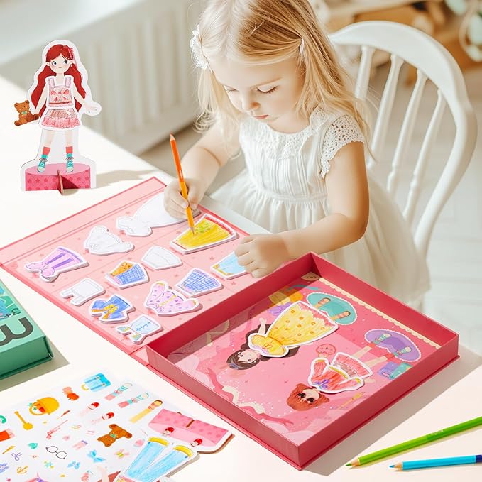 Mideer Paper Doll Kits, Reuseable Dress Up Paper Doll with Storage Box, DIY Dress Up Games for Girls Ages 4-7, Kids Fashion Design Kit with 240 Colorable Clothing Stickers and Dual Tip Colored Pencils