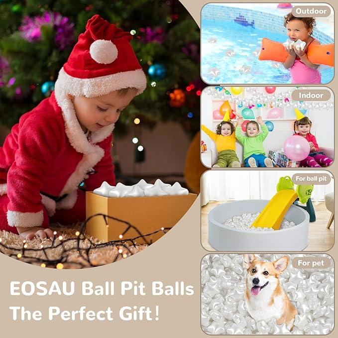 Star Ball Pit Balls 100 Phthalate Free BPA Free Crush Proof 2.16 Inches Star Shape for Plastic Balls for Ball Pit Ideal Gift for Toddlers Babies Kids Pool Water Toys Play Tent, Pearl White