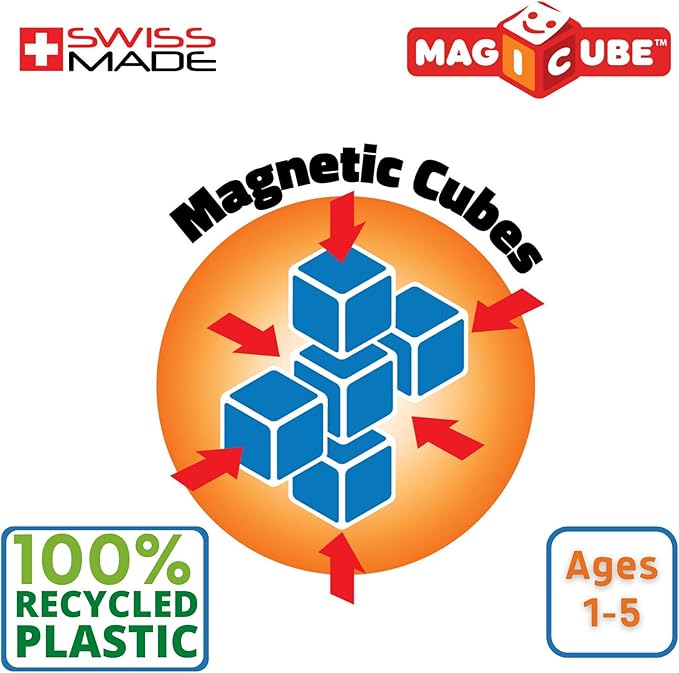Geomag Premium Swiss-Made MagiCube 8-Piece Magnetic Stacking Cubes Building Set, Toddlers & Kids Ages 1-5, STEM Educational Toy, Creativity, Imagination, Early Learning Fun, Crystal Packaging