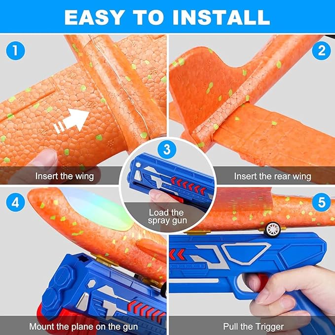 3 Pack Airplane Launcher Toy for Kids, Led Foam Glider with Plane Launcher for Playing Outdoor Flying Toys, Birthday Gifts for Boys Girls 3 4 5 6 7 8-13 Year Old.