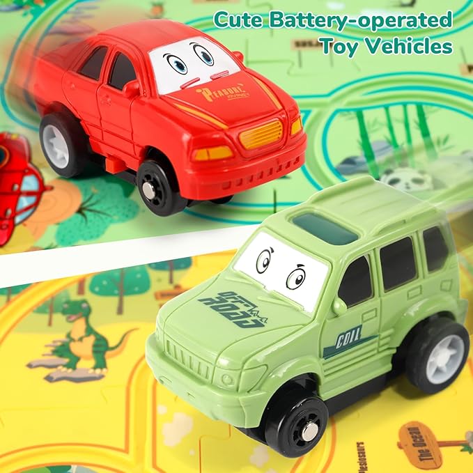 Plastic Floor Puzzles for Kids with 2 Cute Vehicles, Puzzle Racer Kids Car Track Set, Montessori Toys for 3 4 5 6 Year Old Boys, Gifts for 3 4 5 6 Year Old Boys, Toys for Ages 2-4