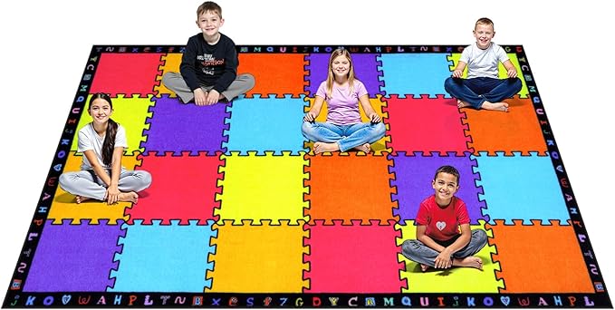 LIVEBOX Classroom Rugs Elementary for Kids, Washable School Learning Area Rugs, Colorful Preschool Children's Classroom Carpet Non-Slip Playroom Rug for Home Learning, 13'x7'5"(Seats-24)