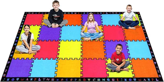 LIVEBOX Classroom Rugs Elementary for Kids, Washable School Learning Area Rugs, Colorful Preschool Children's Classroom Carpet Non-Slip Playroom Rug for Home Learning, 13'x7'5"(Seats-24)
