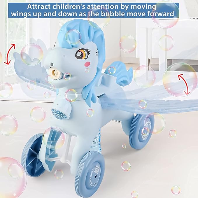 Bubble Machine Blower Blaster Lawn Mower Maker Blue Toy Fun Portable Handheld Operate Automatic Battery Electric Outdoor Summer Birthday Best Gift Light for Toddler Boy Girl Kid 1 2 3+ Year Old