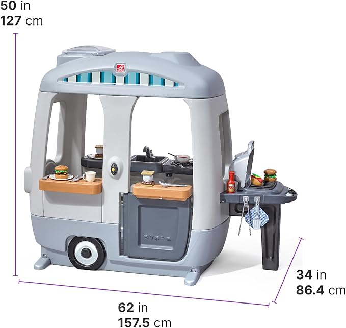 Step2 Adventure Camper Kids Playhouse, Indoor/Outdoor Playset & Kitchenette, Interactive Play with Sounds, Includes 52 Piece Toy Accessories, Made of Durable Plastic, For Toddlers 2+ Years Old