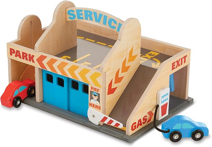 Melissa & Doug Service Station Parking Garage With 2 Wooden Cars and Drive-Thru Car Wash (SIOC)