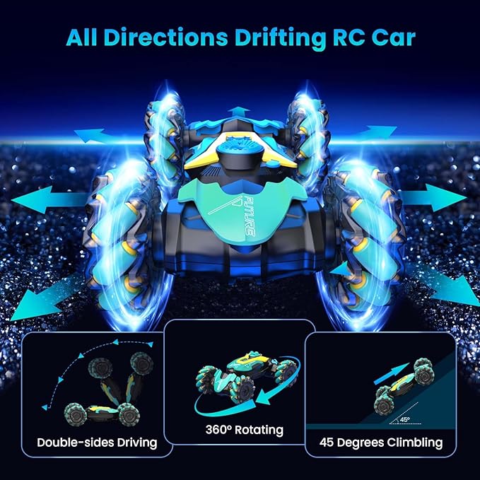 Gesture RC Car, 2.4GHz 4WD Gesture Sensing RC Stunt Car Toys for Aged 6-8-12 Boys Girls, Drift Hand Controlled Remote Control Twist Cars Off Road 360° Rotation with Lights Music