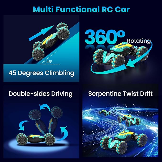 Remote Control Cars with Gesture Sensing, 360° Rotation Spray Drift RC Car for Kids, 4WD Stunt Car Remote Control Car with Hand Control, Boys Toy RC Cars with Music Light for Kids 6-12 Year Old