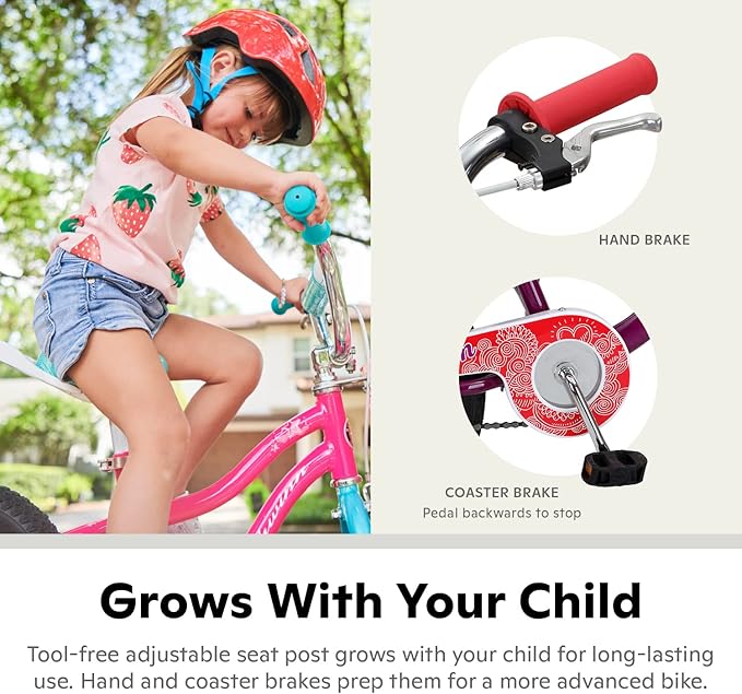 Schwinn Elm BMX Style Toddler and Kids Bike, For Girls and Boys, 18-Inch Wheels, With Training Wheels, Chain Guard, and Front Basket, Recommended Height 42-52 Inch, Purple