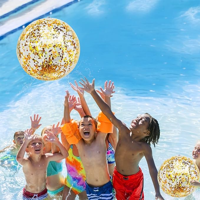 12 Pack Inflatable Beach Balls Bulk 16" Glitters Pool Toys Balls for Pool, Beach, Summer Pool Party - Swimming Pool Game Water Beach Toys Kid Party Favor Decorations Summer Blow Up Beach Ball