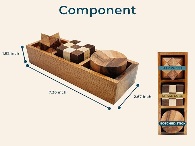 BSIRI 3-in-One Puzzle Set - Challenging Brain Teasers and 3D Puzzles for Adults, Interlocking Games for IQ Test, Ideal for Patio Decor and Unique Gift for Chismas and Birthday, Small size