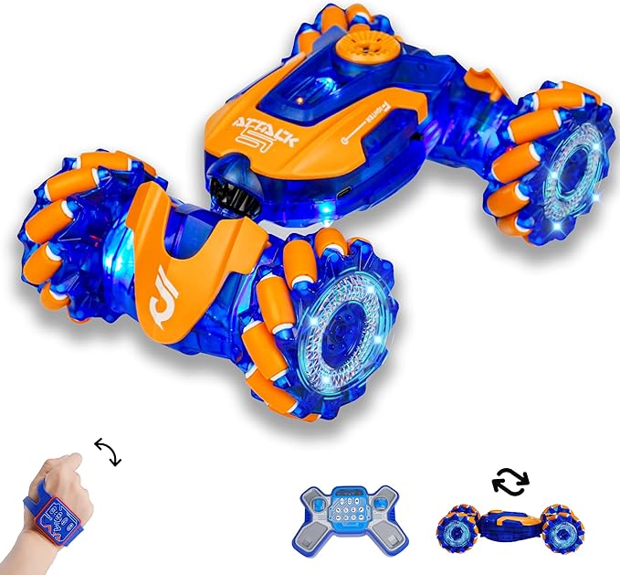 Gesture Sensing RC Stunt Car, Rotating Rechargeable Transform Car Toys, with Lights Music Spray, 360° 4WD Remote Control Twist Cars, Birthday Gifts for Kids Boys Girls 6-8-12, Best Gift for Kids 5-7